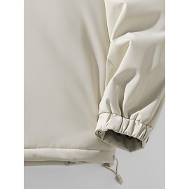 Plus Size Women'S Hooded Fleece Jacket, Casual Style, Non-Stretch Solid Color, Long Sleeve, Regular Length, with Pockets, Woven Fabric Outerwear with Polyester Lining for Winter