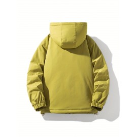 Plus Size Women'S Hooded Fleece Jacket, Casual Style, Non-Stretch Solid Color, Long Sleeve, Regular Length, with Pockets, Woven Fabric Outerwear with Polyester Lining for Winter