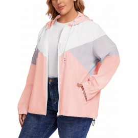 Plus Size Raincoat, Women Water Resistant Rain Jacket, Packable, Outdoor Hooded Windbreaker For Women