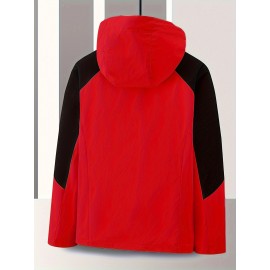 Women's Plus Size Outdoor 3-in-1 Jacket, Colorblock Waterproof Hooded Zip-up Windbreaker, Ideal For Autumn/Winter Hiking & Sports