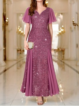 Elegant Sequin Sweetheart Neck Maxi Dress - Bodycon Fit, Micro Elastic Polyester, Puff Sleeves, Solid Color, Hand Wash - Perfect for Party & Banquet, Womens Clothing