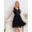 Sequin Plunging Cinched Waist Dress, Elegant Sleeveless Layered Mesh Hem Tank Dress For Party & Banquet, Women's Clothing