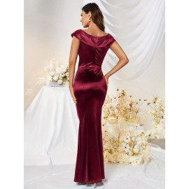 Bodycon Solid Mermaid Dress, Elegant Short Sleeve Dress For Party & Banquet, Women's Clothing