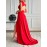 Elegant Surplice Neck A-line Floor Length Formal Dress - Solid Color, Split Thigh, Perfect for Party & Banquet, Women's Clothing, Evening Wear