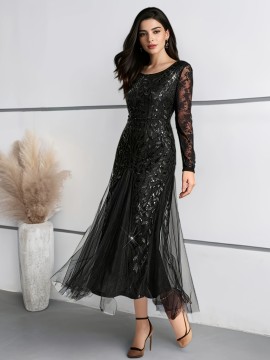 Elegant Directional Light Luxury Sequined Heavy Work Women'S Banquet Evening Dress