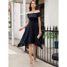 Women's Lace Cocktail Dress Hi-Lo Off Shoulder Bridesmaid Swing Formal Party Dress