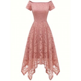 Women's Lace Cocktail Dress Hi-Lo Off Shoulder Bridesmaid Swing Formal Party Dress