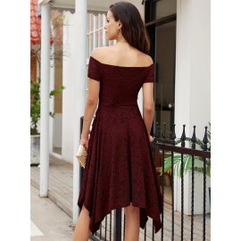 Women's Lace Cocktail Dress Hi-Lo Off Shoulder Bridesmaid Swing Formal Party Dress
