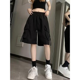 Stylish Flap Pocket Cargo Shorts - Elastic Waist, Drawstring, Casual, Comfortable, Breathable, Quick-Drying, Spring & Summer Essentials - Women's Clothing for Outdoor Activities