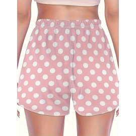 Lace Up Polka Dot Print Shorts, Casual Loose Shorts For Spring & Summer, Women's Clothing