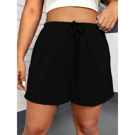 Solid Color Drawstring Shorts, Vacation Loose Shorts For Spring & Summer, Women's Clothing