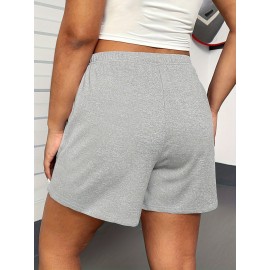 Solid Color Drawstring Shorts, Vacation Loose Shorts For Spring & Summer, Women's Clothing